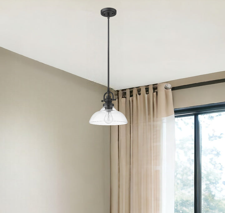 Matte Black Hanging Light with Glass Dome Shade