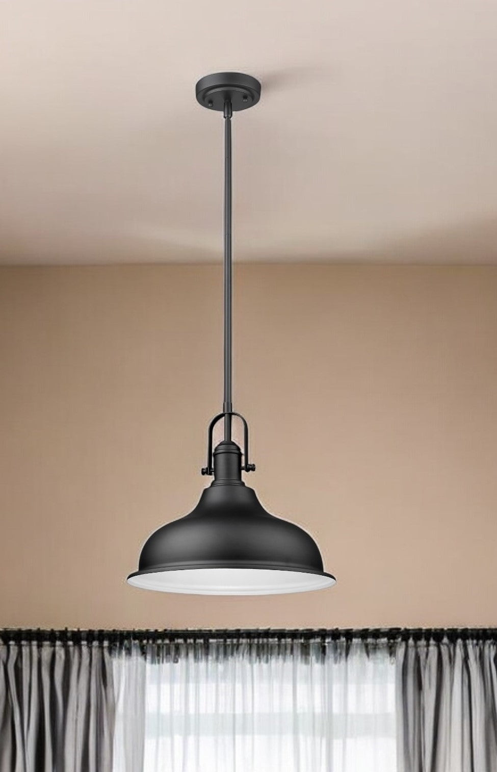 Matte Black Hanging Light with Dome Shade