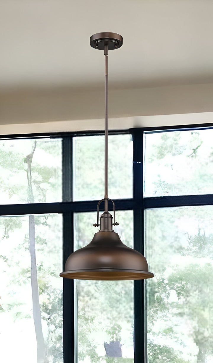 Antique Bronze Hanging Light with Dome Shade