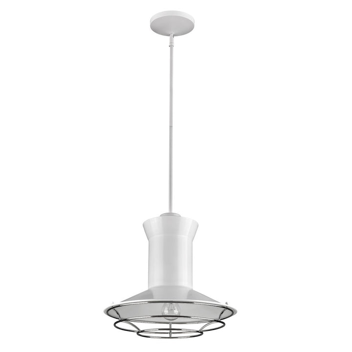 Newport 1-Light White Pendant With Polished Nickel Louver