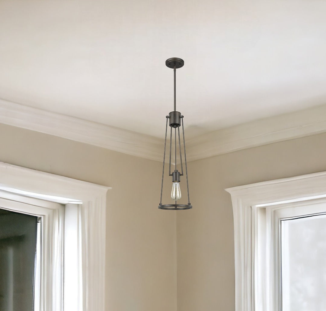 Jade 1-Light Oil-Rubbed Bronze Pendant With Vertical Structural Frames