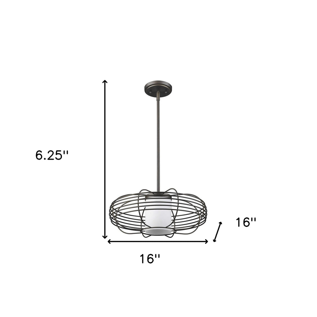 Loft 1-Light Oil-Rubbed Bronze Wire Globe Pendant With Etched Glass Interior Shade