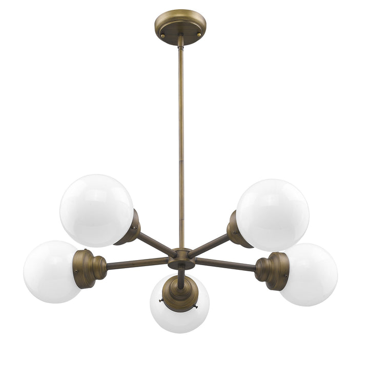 Bronze Five Light Metal Dimmable Chandelier With White Shades