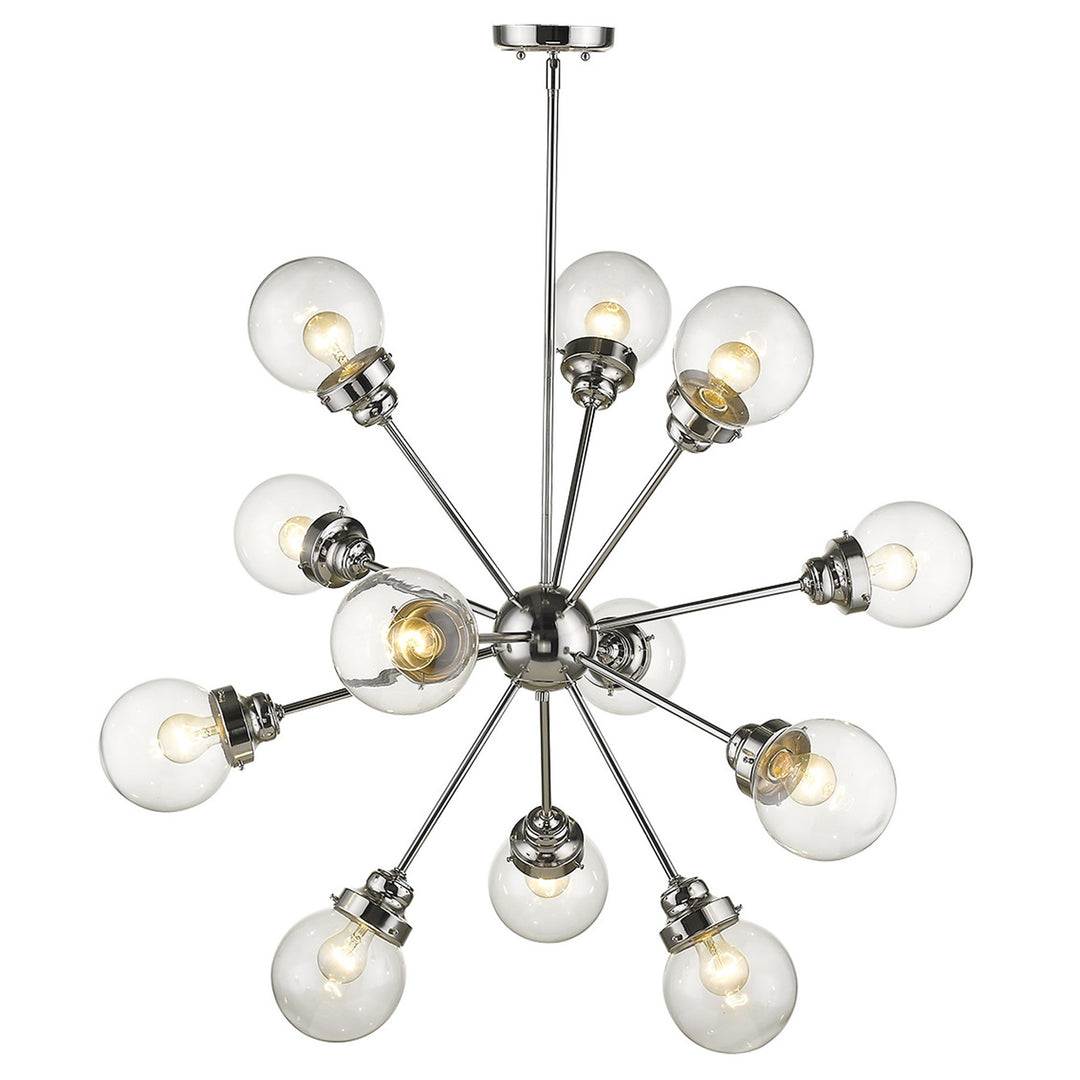 Silver Sputnik Twelve Light Metal Dimmable Chandelier With Clear Shades