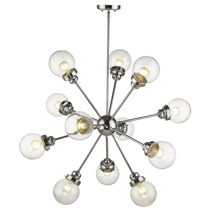 Silver Sputnik Twelve Light Metal Dimmable Chandelier With Clear Shades