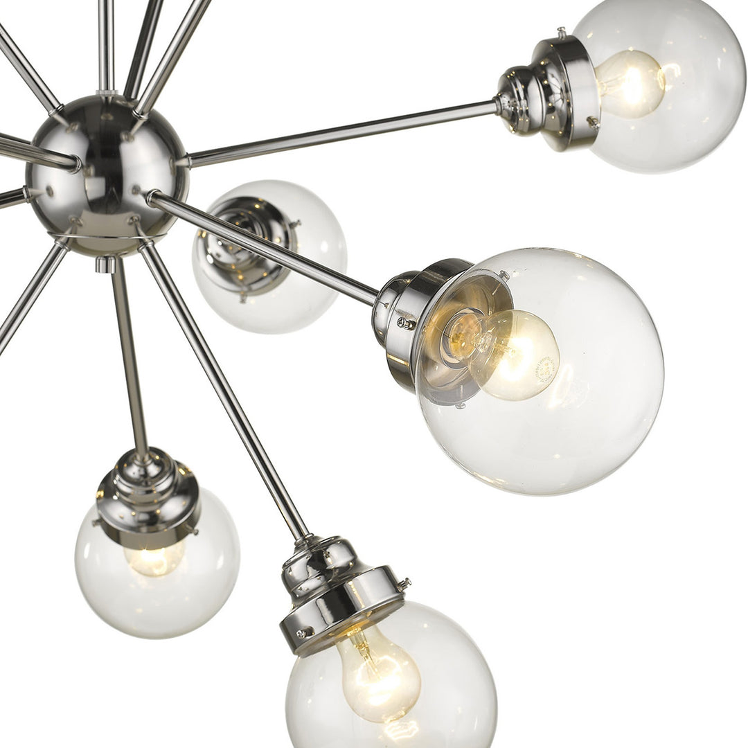 Silver Sputnik Twelve Light Metal Dimmable Chandelier With Clear Shades