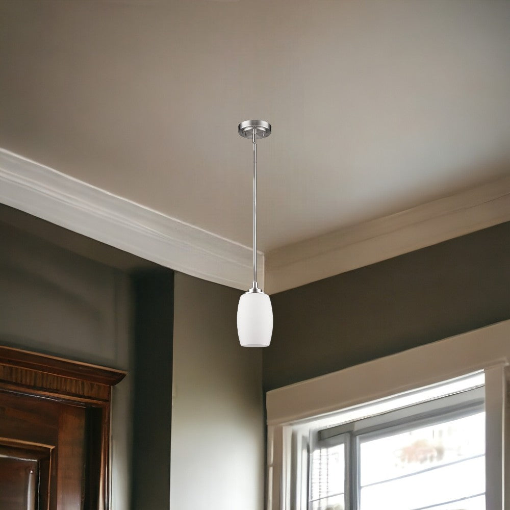 Silver Hanging Light with Frosted Glass Shade