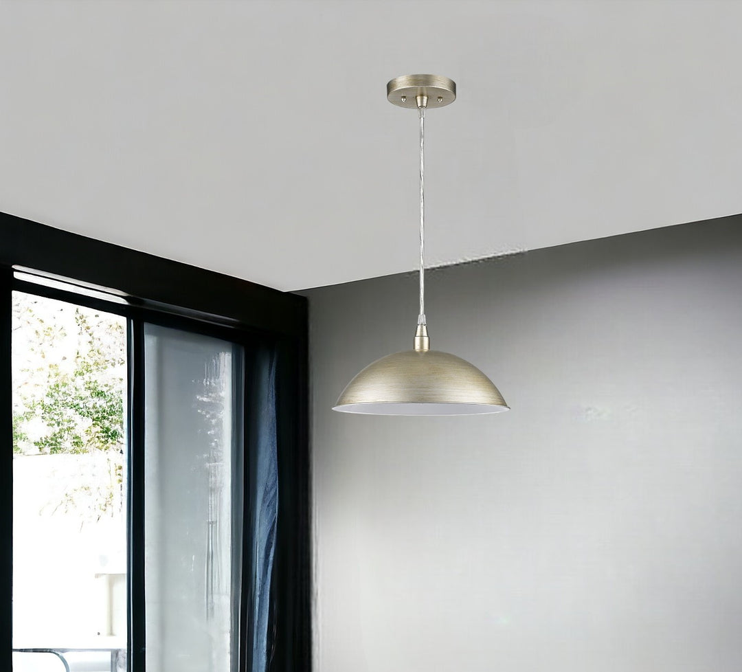 Silver Metal Hanging Light with Dome Shade