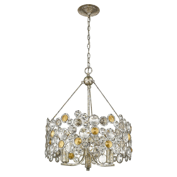 Silver Three Light Metal and Crystals Dimmable Chandelier With Silver Shades