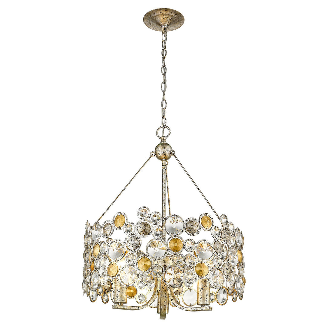 Silver Three Light Metal and Crystals Dimmable Chandelier With Silver Shades