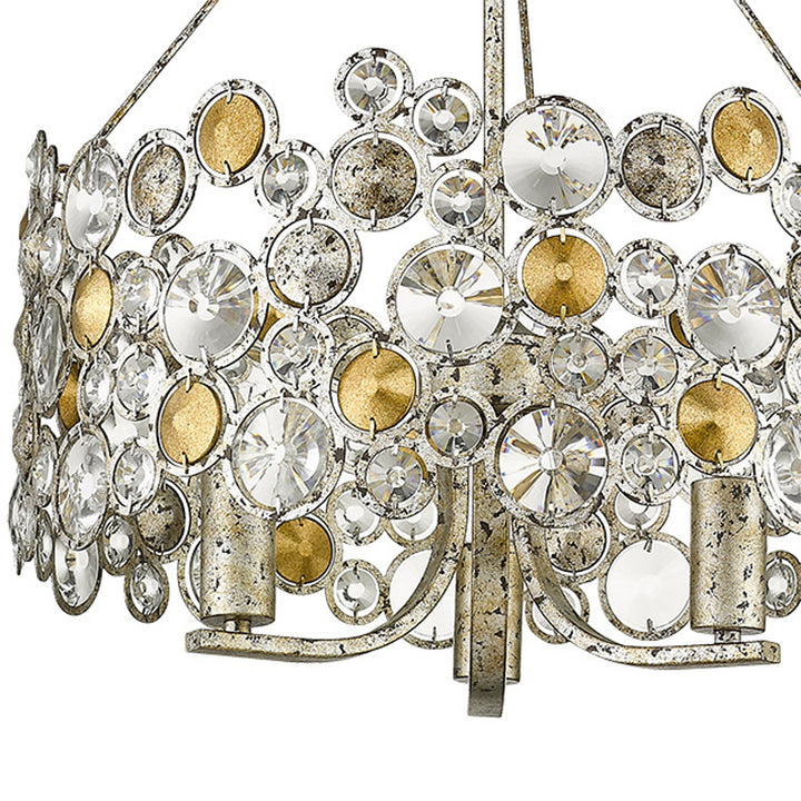 Silver Three Light Metal and Crystals Dimmable Chandelier With Silver Shades