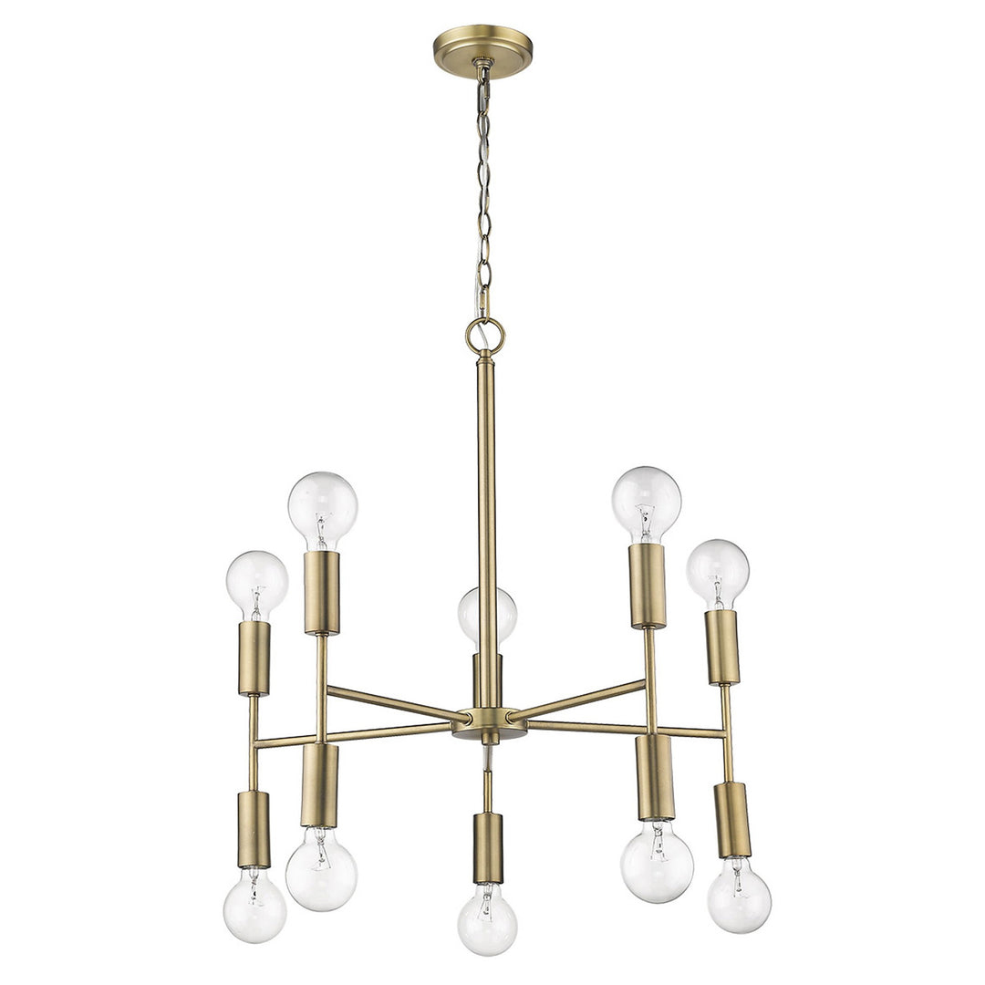 Brass Candle Style Ten Light Metal Dimmable Chandelier