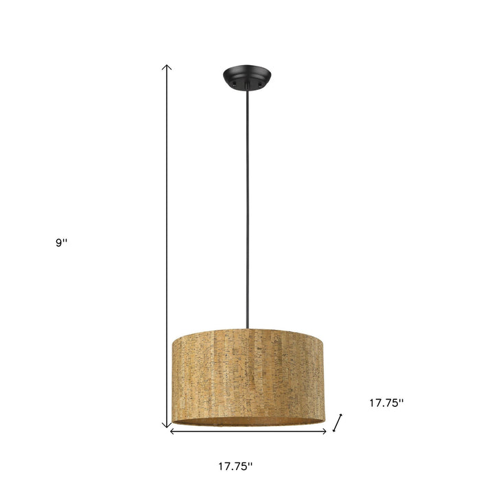 Matte Black Cork Shade Modern One Light Hanging Pendent Lamp