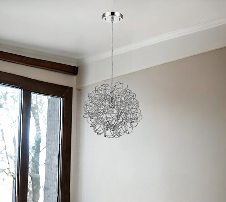 Mingle 1-Light Polished Chrome Pendant With Faceted Chrome Aluminum Wire Shade