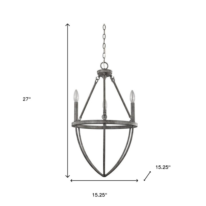 Ash Gray Candle Style Three Light Metal Dimmable Chandelier