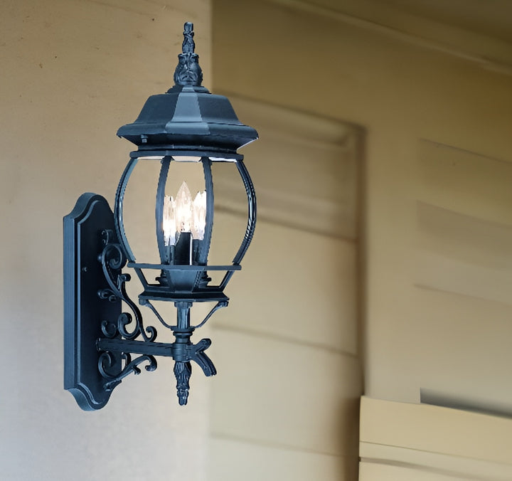 Three Light Matte Black Glass Globe Wall Light