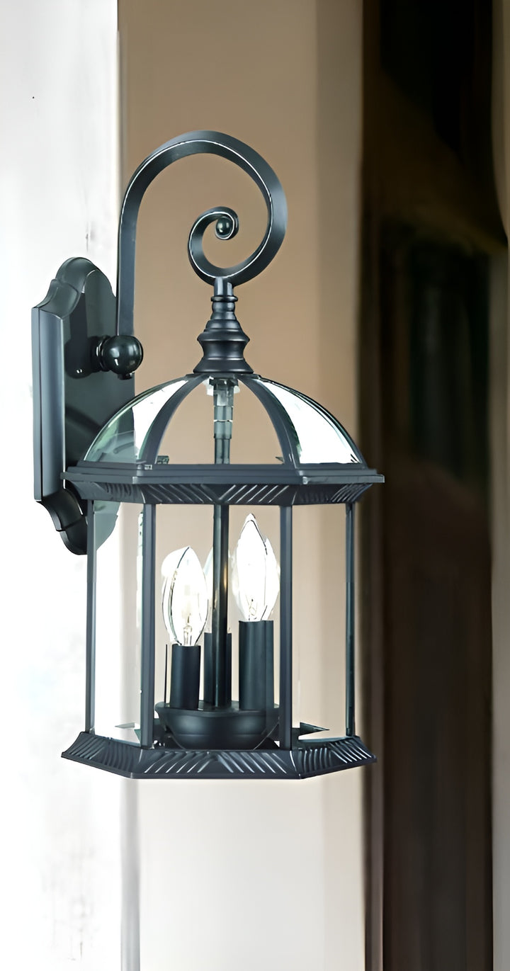 Three Light Matte Black Eastern Lantern Wall Light