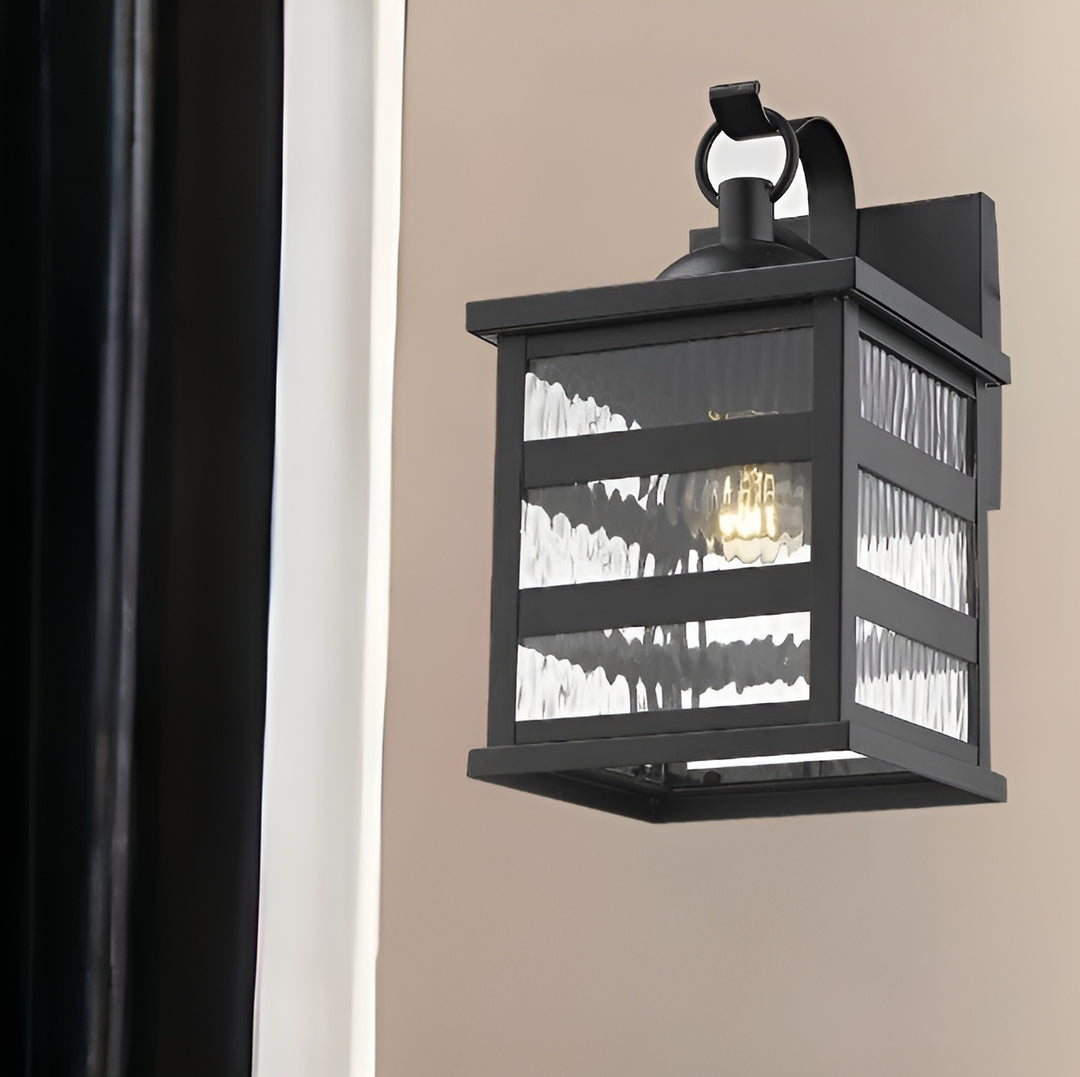 Glass panel Matte Black Outdoor Hanging Light