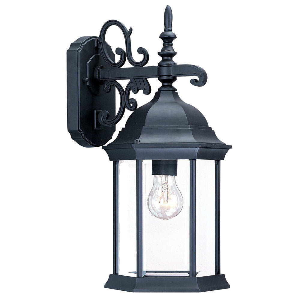 Narrow Matte Black Domed Hanging Glass Lantern Wall Light