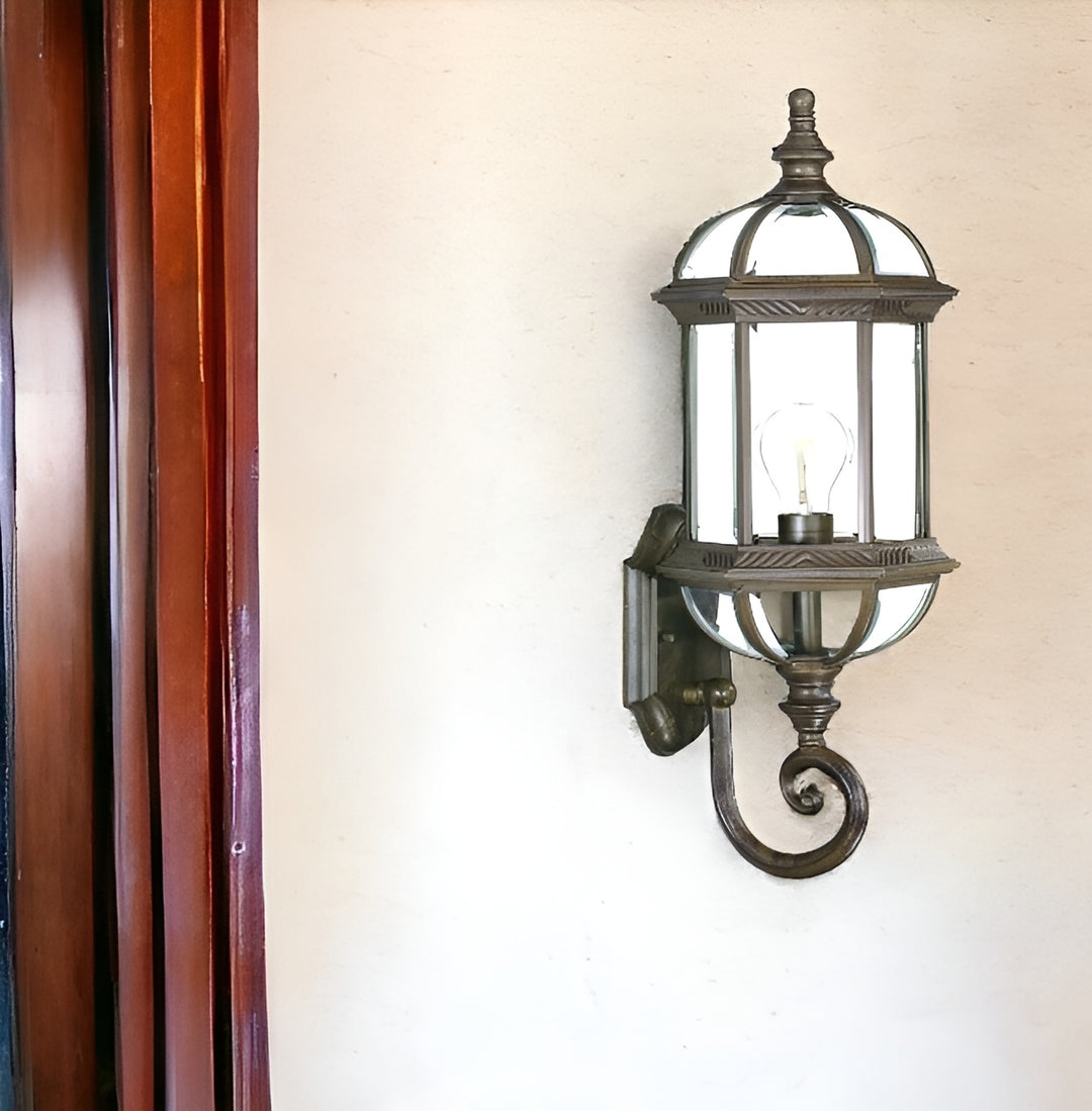 Antique Brown Cylindrical Lantern Wall Light