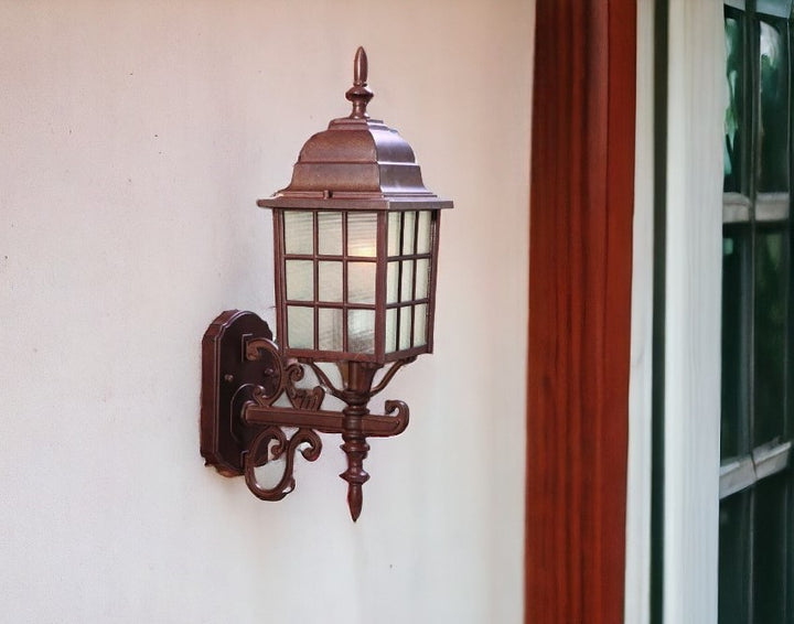 Dark Brown Window Pane Lantern Wall Sconce