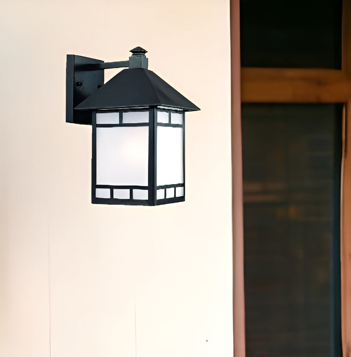 XL Matte Black Frosted Glass Lantern Wall Light