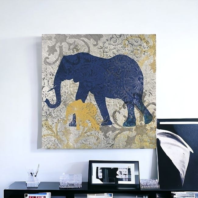 Exotic Blue And Gold Elephant Unframed Print Wall Art