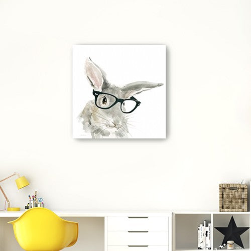 20" x 20" Watercolor Cutie Rabbit in Glasses Canvas Wall Art