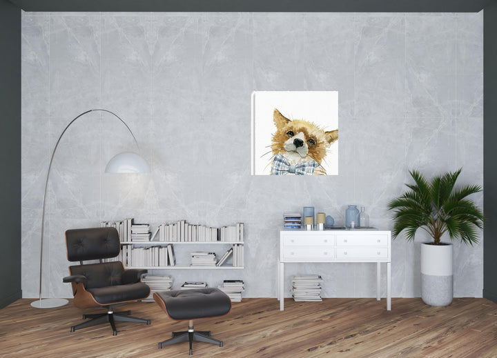 20" x 20" Watercolor Cutie Bow Tie Fox Canvas Wall Art