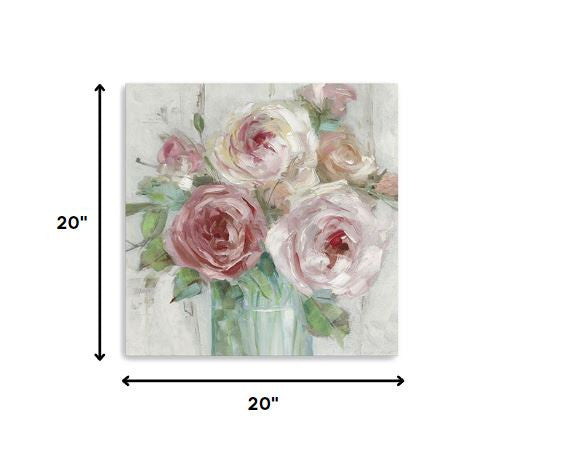 20" x 20" Watercolor Soft Pastel Peonies Bouquet Canvas Wall Art