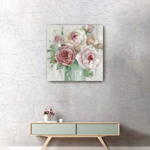 20" x 20" Watercolor Soft Pastel Peonies Bouquet Canvas Wall Art