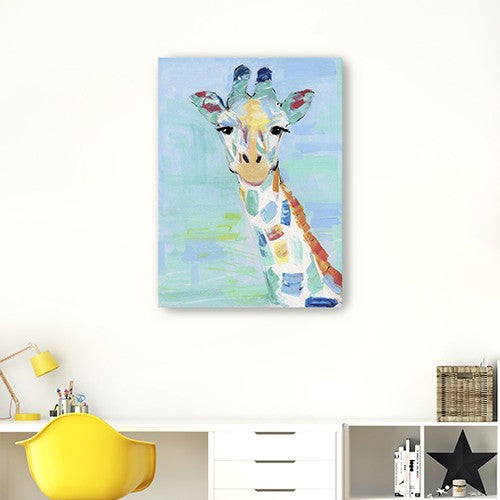 24" x 18" Pastel Patchwork Giraffe Canvas Wall Art