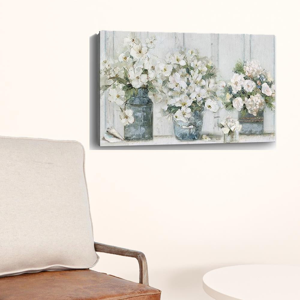 24" x 16" Watercolor Soft Pastel Bouquet Trio Canvas Wall Art