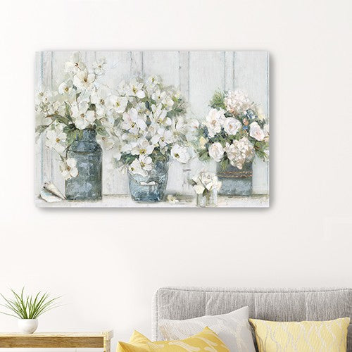 24" x 16" Watercolor Soft Pastel Bouquet Trio Canvas Wall Art