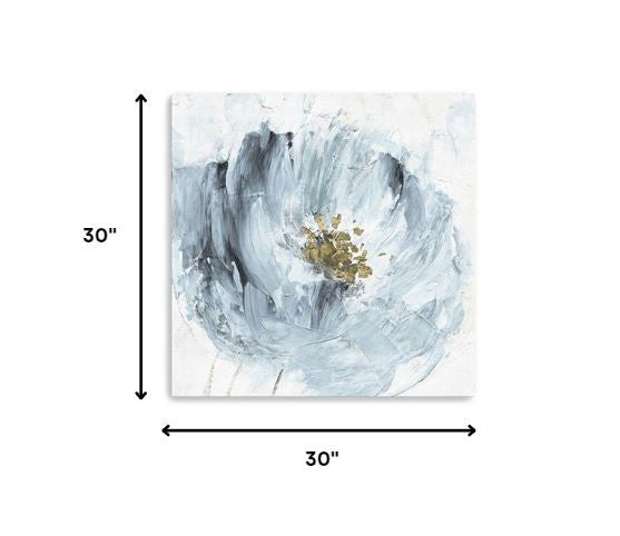 20" x 20" Watercolor Abstract Gray Blue Flower Canvas Wall Art