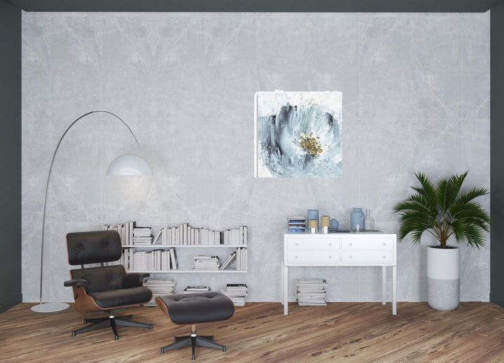 20" x 20" Watercolor Abstract Gray Blue Flower Canvas Wall Art