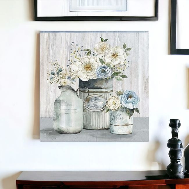 Rustic Grey Flowers Unframed Print Wall Art