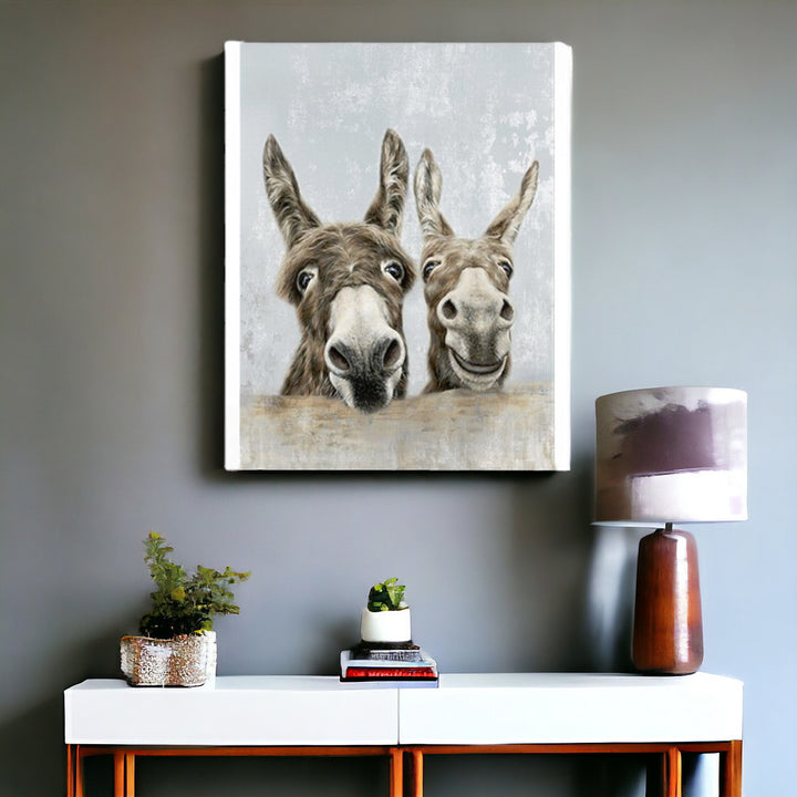 Cute Donkeys Canvas Unframed Print Wall Art