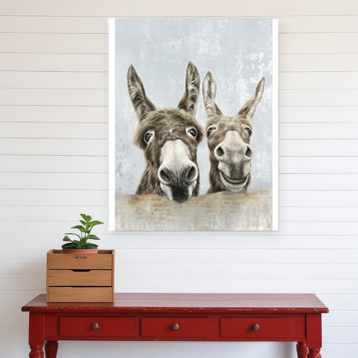 Cute Donkeys Canvas Unframed Print Wall Art