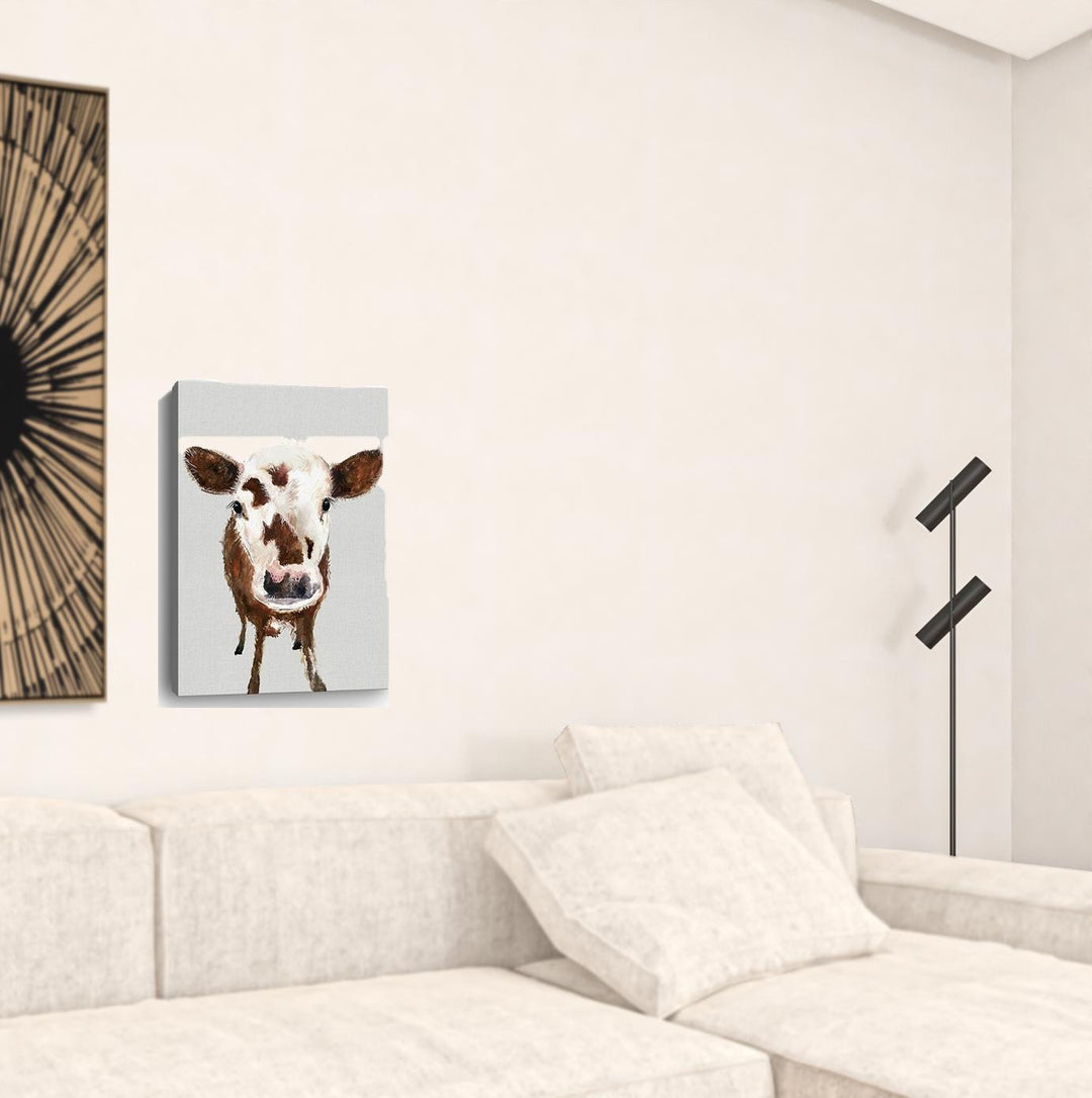 24" x 16" Brown and White Baby Cow Face Canvas Wall Art