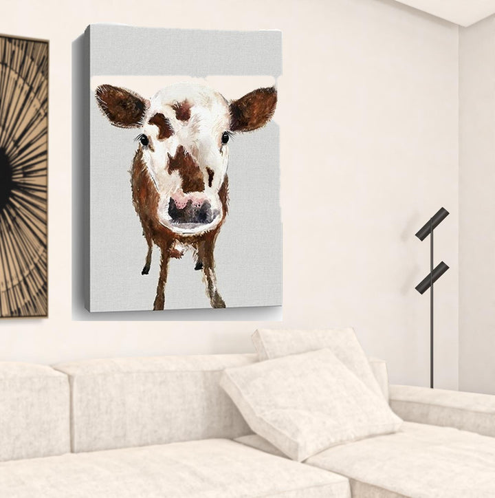 24" x 16" Brown and White Baby Cow Face Canvas Wall Art