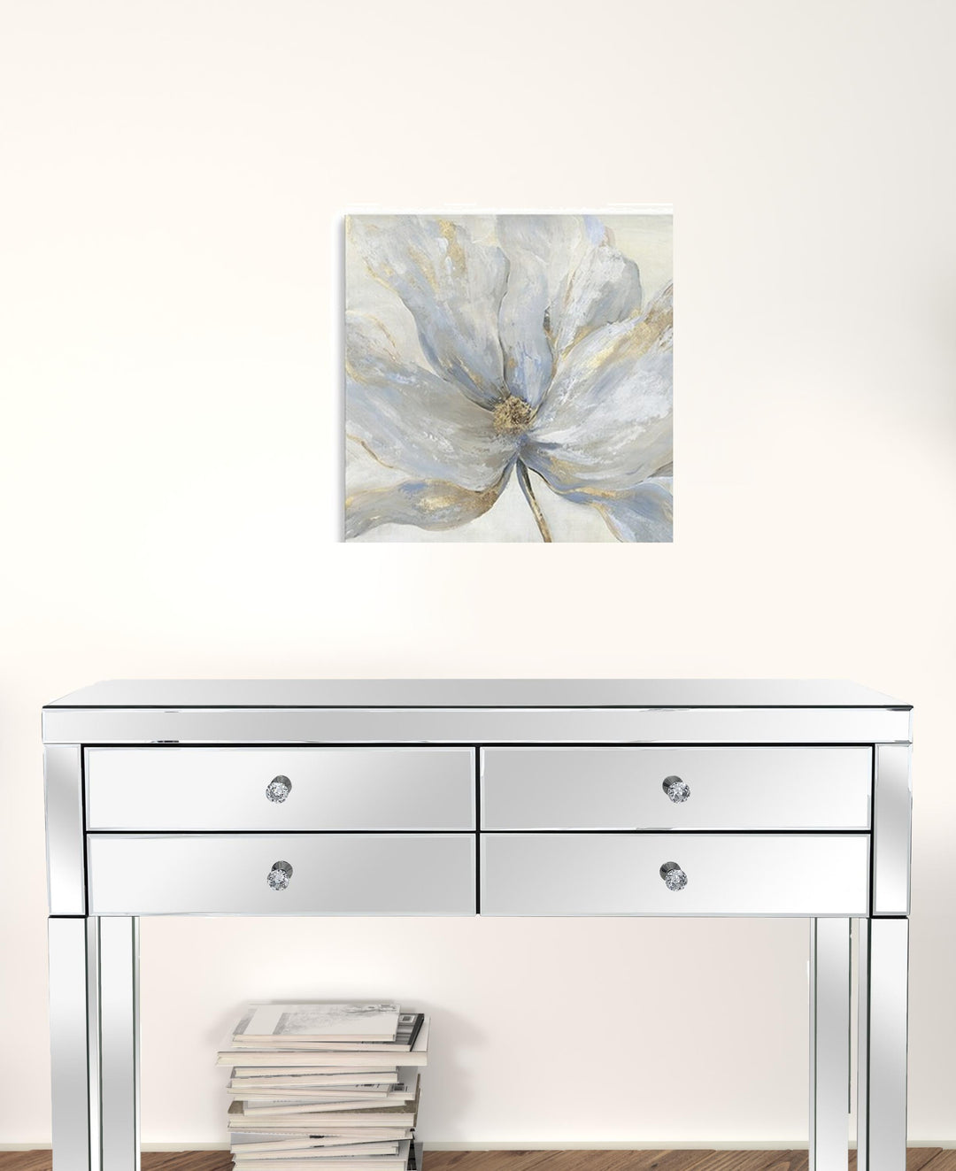 Soft Blue And Grey Flower With Gold Details Unframed Print Wall Art