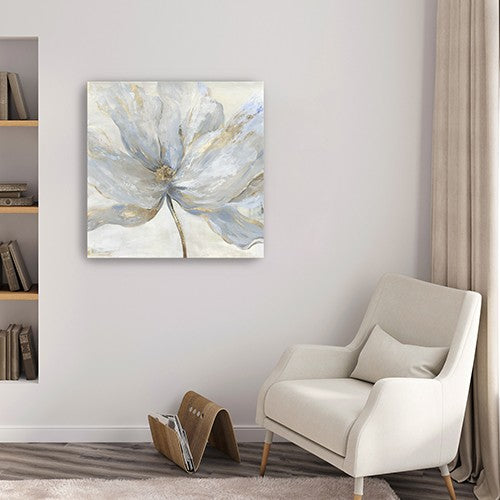 Soft Blue And Grey Flower With Gold Details Unframed Print Wall Art