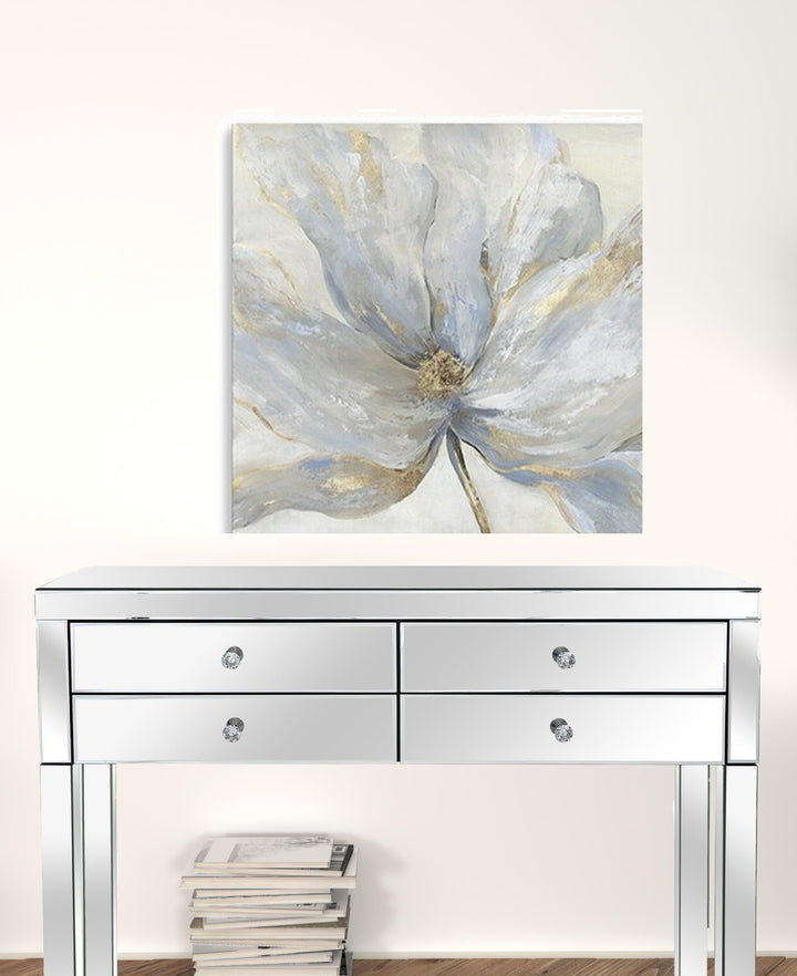 Soft Blue And Grey Flower With Gold Details Unframed Print Wall Art