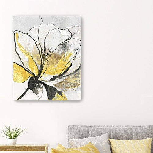 20" Modern Yellow and Black Flower Canvas Wall Art