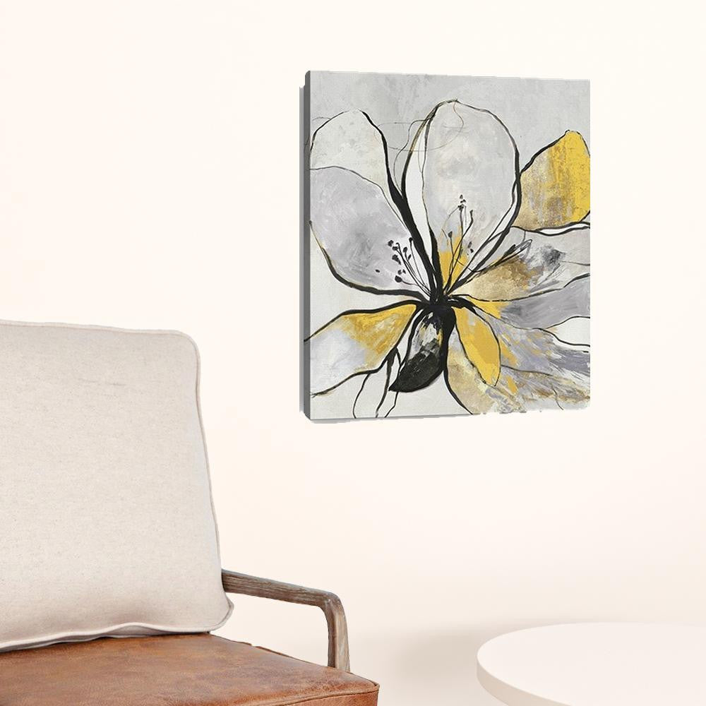 20" Modern Yellow and Black Flower in Bloom Canvas Wall Art