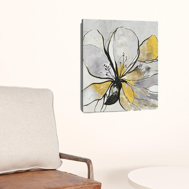 20" Modern Yellow and Black Flower in Bloom Canvas Wall Art