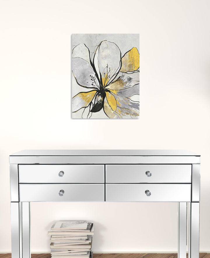 20" Modern Yellow and Black Flower in Bloom Canvas Wall Art