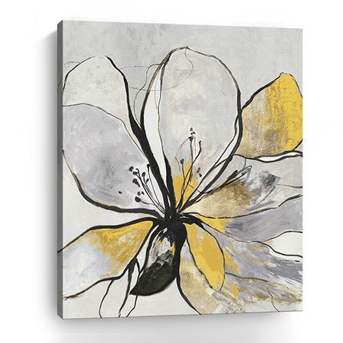 20" Modern Yellow and Black Flower in Bloom Canvas Wall Art