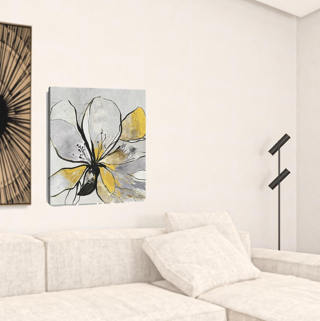 20" Modern Yellow and Black Flower in Bloom Canvas Wall Art